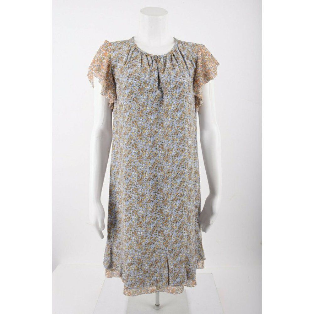 Ann Taylor Womens Shift dress Sz 4 Blue Yellow Floral Cottagecore Flutter NWT